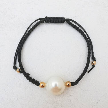 Bransoletka sznurek z perłą majorka (ecru)