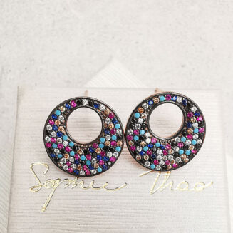 Pozłacane orbitalne kolczyki z multikolorowymi cyrkoniami - 3