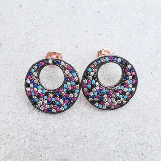 Pozłacane orbitalne kolczyki z multikolorowymi cyrkoniami - 2