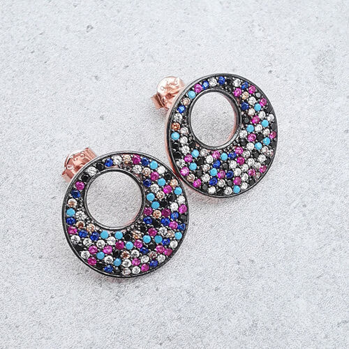 Pozłacane orbitalne kolczyki z multikolorowymi cyrkoniami