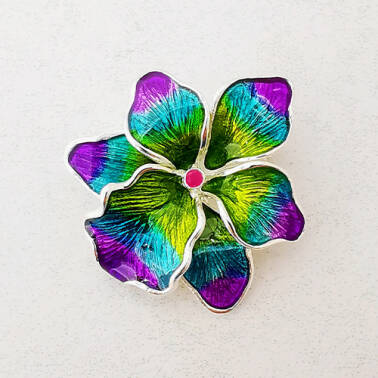 Srebrna witrażowa broszka kwiatek