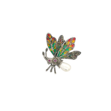 Broszka witrażowa motyl z perłą