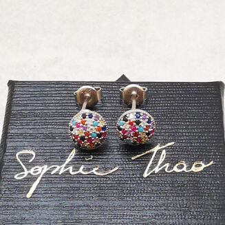 Srebrne kolczyki mniejsze kopułki wysadzane kolorowymi cyrkoniami - 3